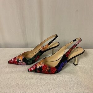 NWT Betsey Johnson Black Flower Multi Colorful Clark Heels - Size 8
